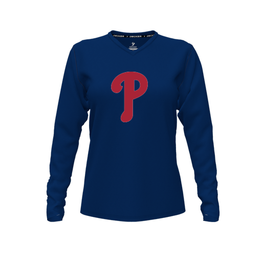 [FTLVCFNV-FYXS-LOGO2] Decker Comfort T-Shirt (Female Youth XS, Navy, V Neck, Logo 2, Long Sleeve)