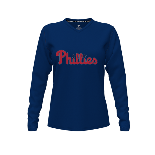 [FTLVCFNV-FYXS-LOGO3] Decker Comfort T-Shirt (Female Youth XS, Navy, V Neck, Logo 3, Long Sleeve)