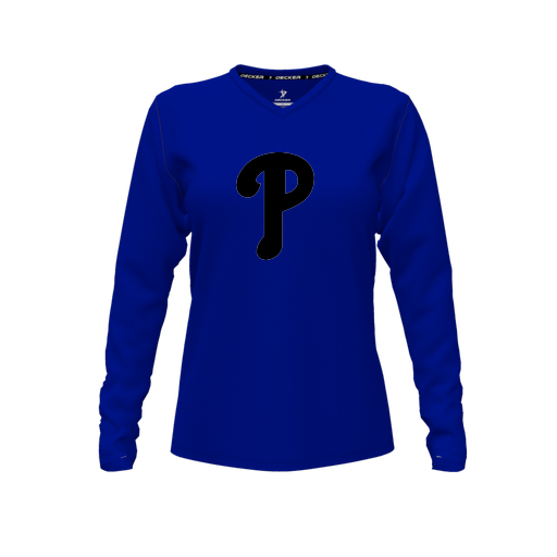 [FTLVCFRY-FYXS-LOGO1] Decker Comfort T-Shirt (Female Youth XS, Royal, V Neck, Logo 1, Long Sleeve)