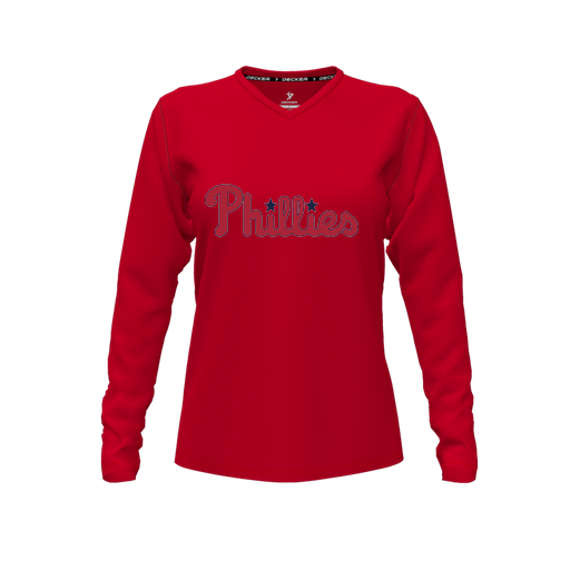 [FTLVCFRD-FYXS-LOGO3] Decker Comfort T-Shirt (Female Youth XS, Red, V Neck, Logo 3, Long Sleeve)