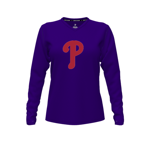 [FTLVCFPP-FYXS-LOGO2] Decker Comfort T-Shirt (Female Youth XS, Purple, V Neck, Logo 2, Long Sleeve)