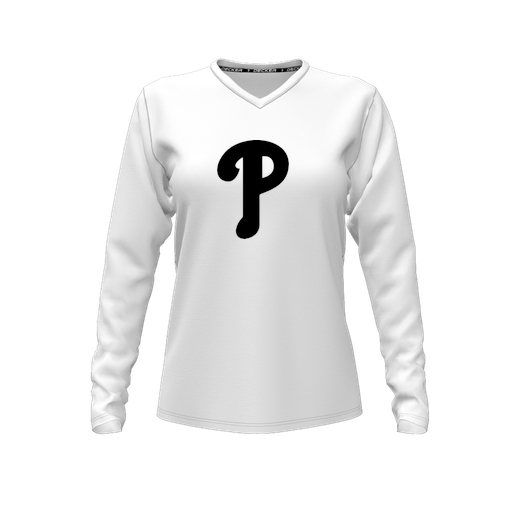 [FTLVPTWH-FYXS-LOGO1] Decker Performance T-Shirt (Female Youth XS, White, V Neck, Logo 1, Long Sleeve)