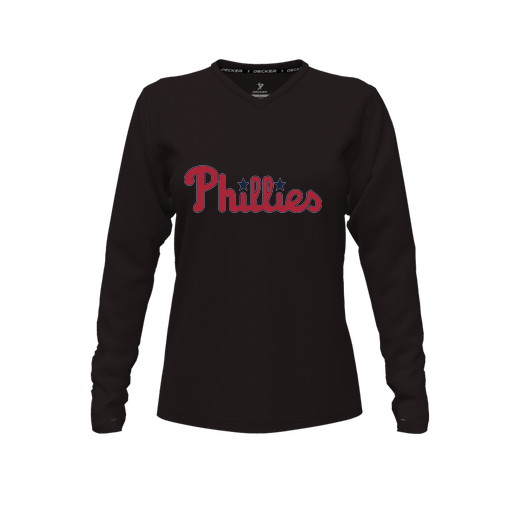 [FTLVPTBK-FYXS-LOGO3] Decker Performance T-Shirt (Female Youth XS, Black, V Neck, Logo 3, Long Sleeve)