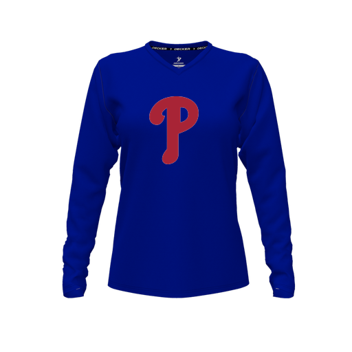 [FTLVPTRY-FYXS-LOGO2] Decker Performance T-Shirt (Female Youth XS, Royal, V Neck, Logo 2, Long Sleeve)