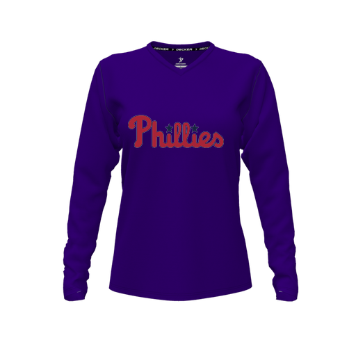 [FTLVPTPP-FYXS-LOGO3] Decker Performance T-Shirt (Female Youth XS, Purple, V Neck, Logo 3, Long Sleeve)